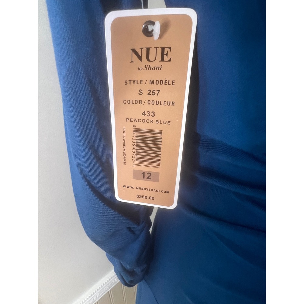 NUE by Shani Peacock Blue Ruched V-Neck Body Architecture Shaping Dress Size 12 - Picture 6 of 12
